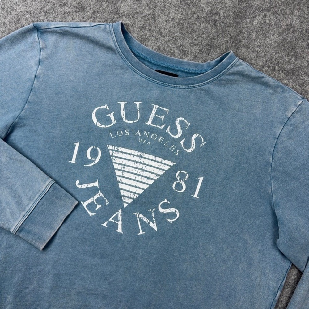 Guess Sweatshirt Womens XL Blue Graphic Logo Relaxed Fit Cotton Pullover Y2K